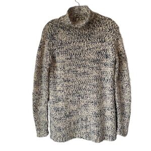 Workshop Republic Clothing Cozy Knit Fuzzy High Neck Sweater, Black and Cream, M